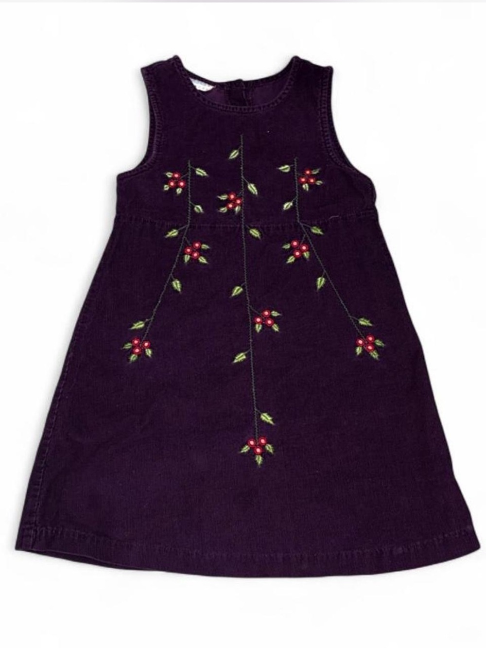 Samara Girls' Purple Corduroy Floral Embroidered Jumper Dress